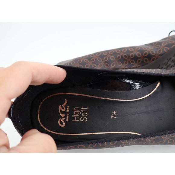 Ara Belinda Ballet Flat Black Brown Vegan Size 10 Cap Toe Bow Slip On Shoes - Picture 11 of 13